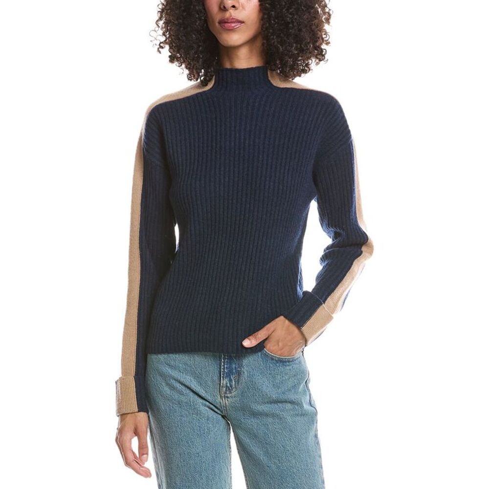 Brodie Cashmere Womens  Chamonix Mock Neck 100% Cashmere Sweater, Navy